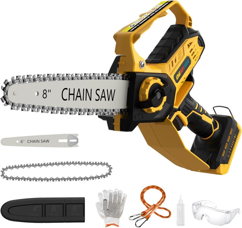 DEMIMA Mini Chainsaw for Dewalt 20V Max Battery, 8-Inch and 6-Inch 2-IN-1 Cordless Electric Chain saw with Brushless Motor and Auto-Oiler, 800W Hand Mini Chainsaw for Tree Pruning Wood Cutting(No Battery) - Image 1